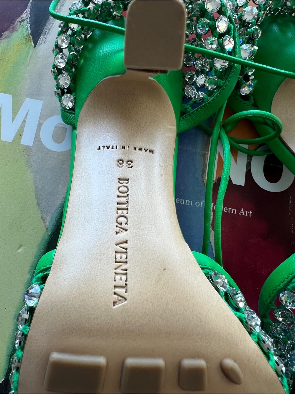 Bottega Veneta Green Crystal-Embellished Strappy Heels - Picture 5 of 10